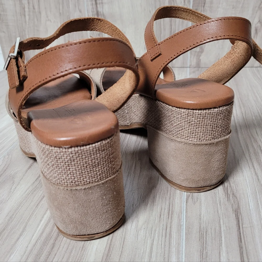Menina Platform Sandals Women’s Euro 39 Tan Strappy Block Heel Espadrille Style